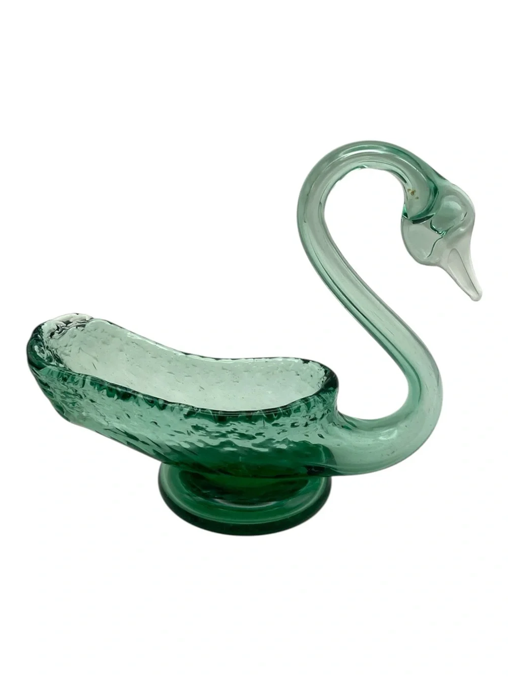 Vintage Green Blown Glass Swan Jewelry Dish Trinket Holder Vanity Decor